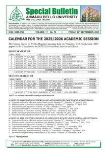 ABU Calendar for 2025/2026 session