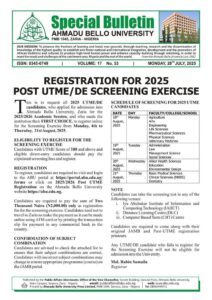 ABU post UTME bulletin 2025