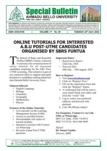 ABU SBRS Post UTME online tutorial